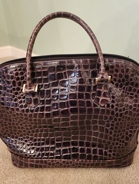 Lord & Taylor Croc-Embossed Satchel Handbag in Dark Brown